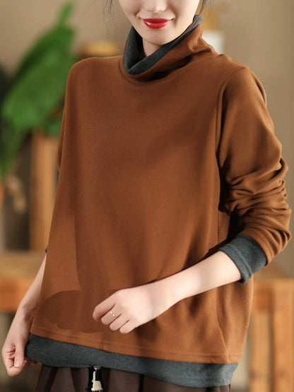 Autumn Warm Colorblock Turtleneck Sweatshirt Wg010