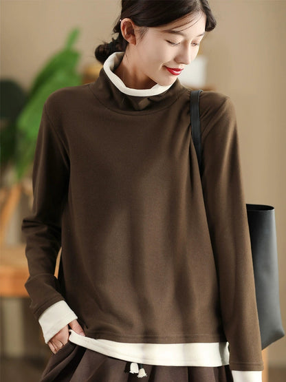 Autumn Warm Colorblock Turtleneck Sweatshirt Wg010