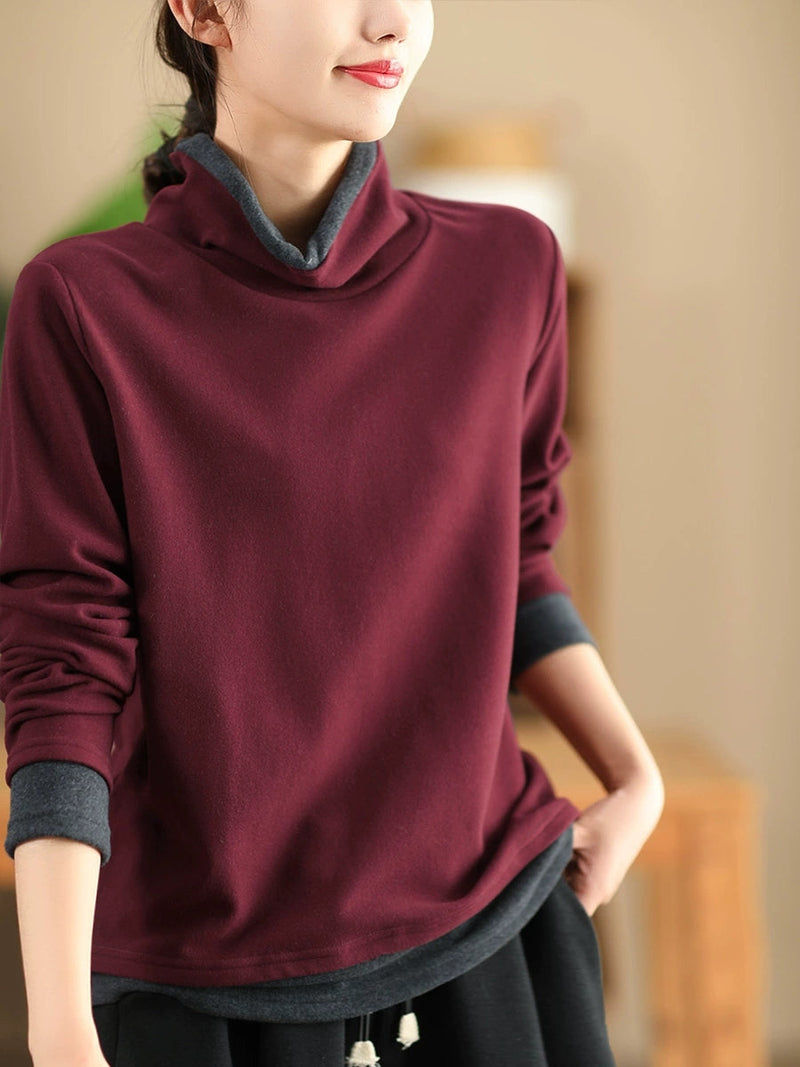 Autumn Warm Colorblock Turtleneck Sweatshirt Wg010