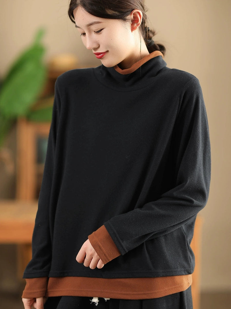Autumn Warm Colorblock Turtleneck Sweatshirt Wg010