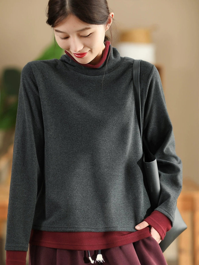Autumn Warm Colorblock Turtleneck Sweatshirt Wg010