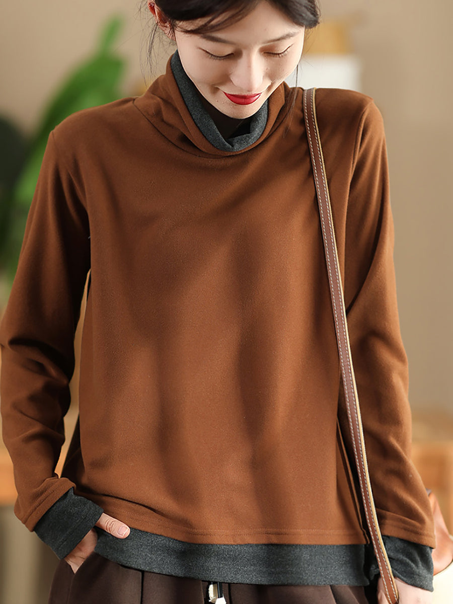 Autumn Warm Colorblock Turtleneck Sweatshirt Wg010