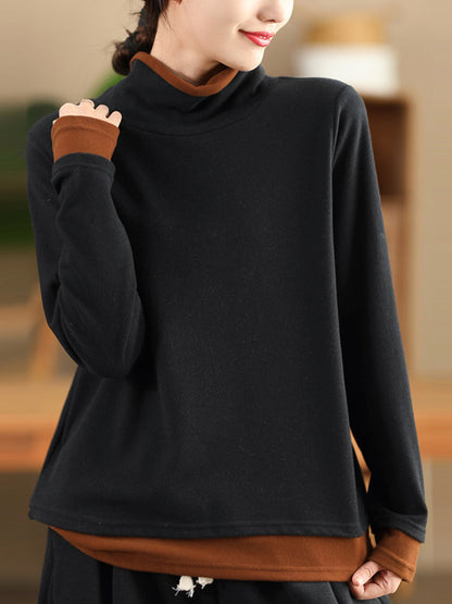 Autumn Warm Colorblock Turtleneck Sweatshirt Wg010