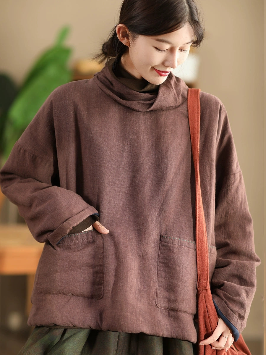 Autumn Turtleneck Linen Padded Coat Wg012