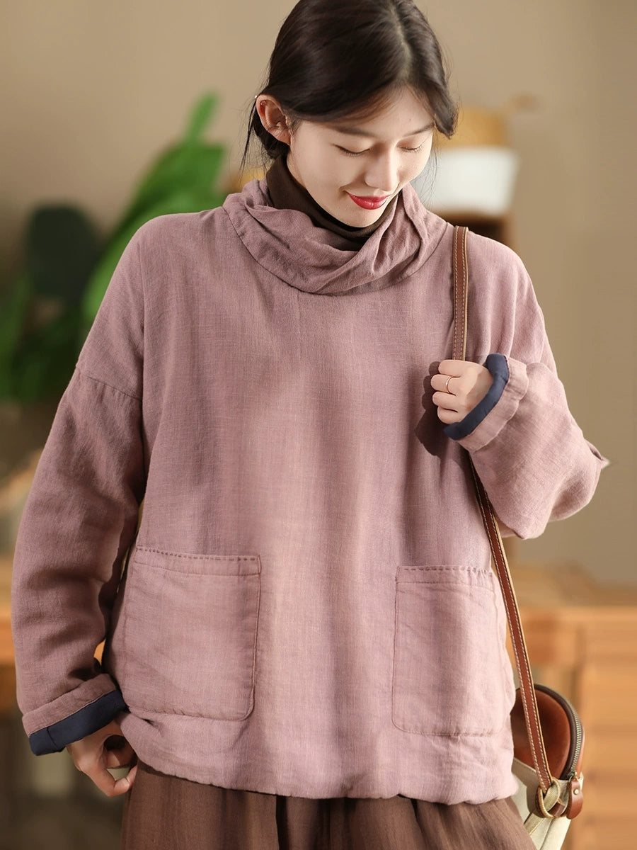 Autumn Turtleneck Linen Padded Coat Wg012