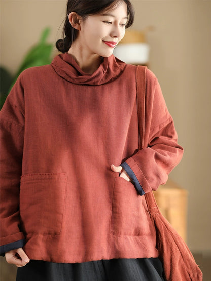 Autumn Turtleneck Linen Padded Coat Wg012