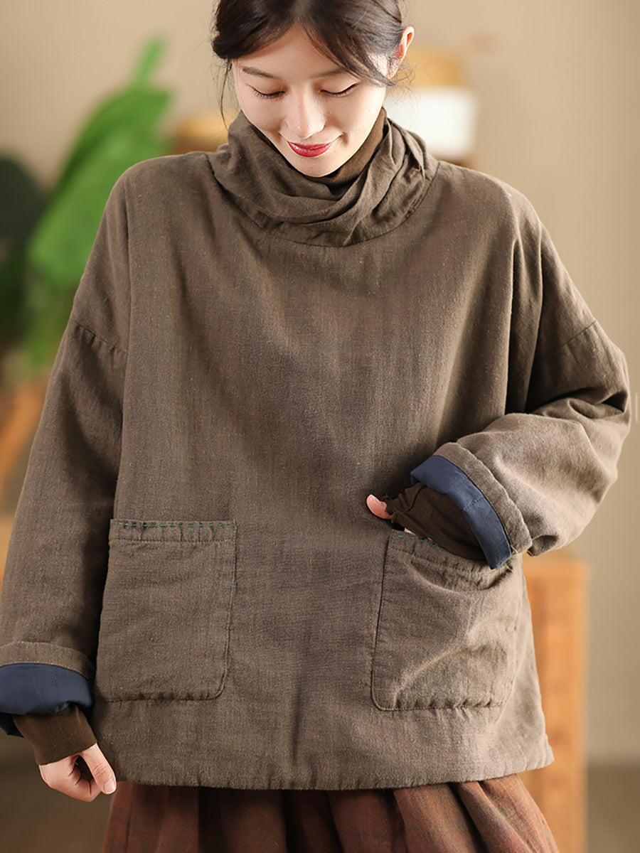 Autumn Turtleneck Linen Padded Coat Wg012