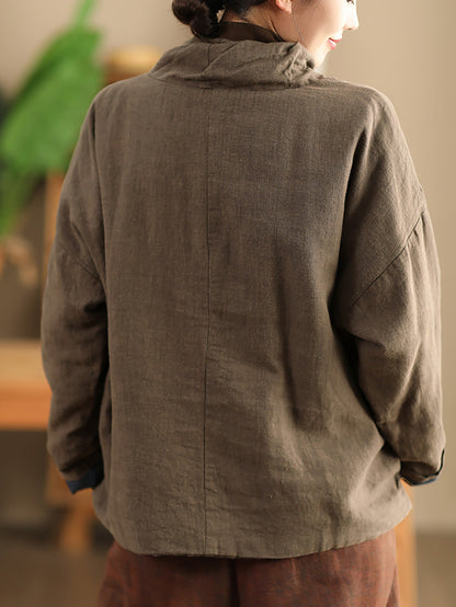 Autumn Turtleneck Linen Padded Coat Wg012
