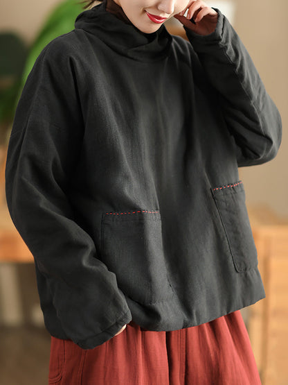 Autumn Turtleneck Linen Padded Coat Wg012