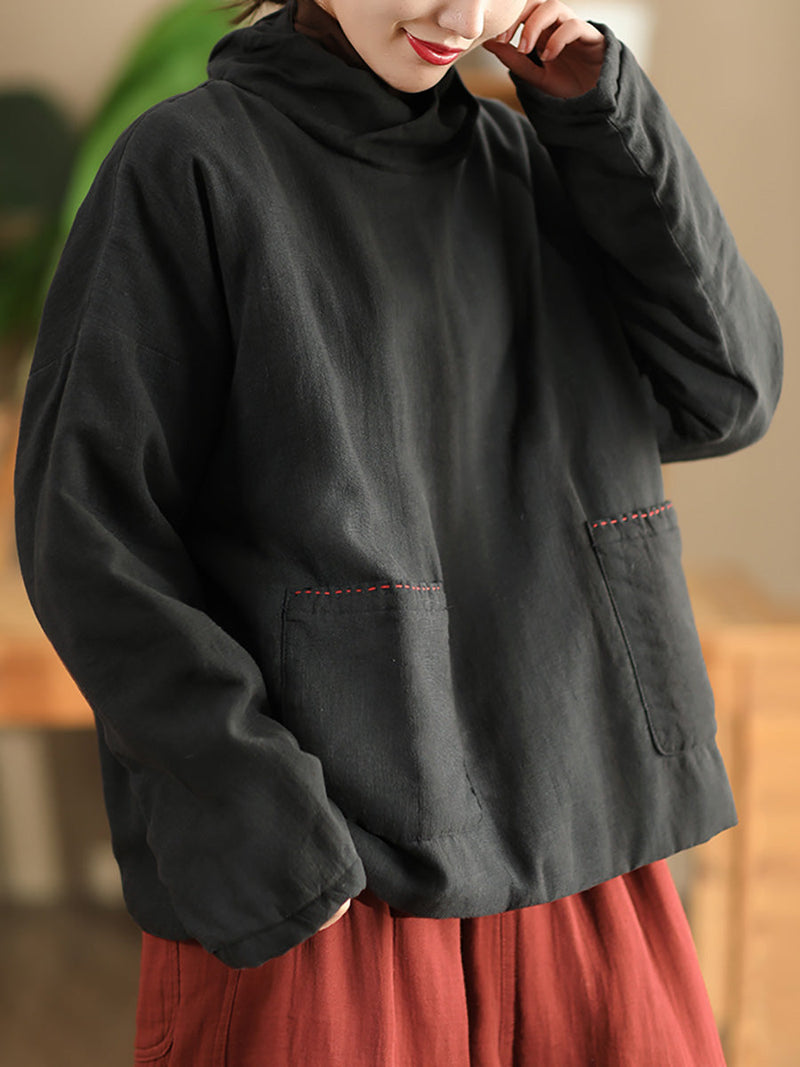Autumn Turtleneck Linen Padded Coat Wg012