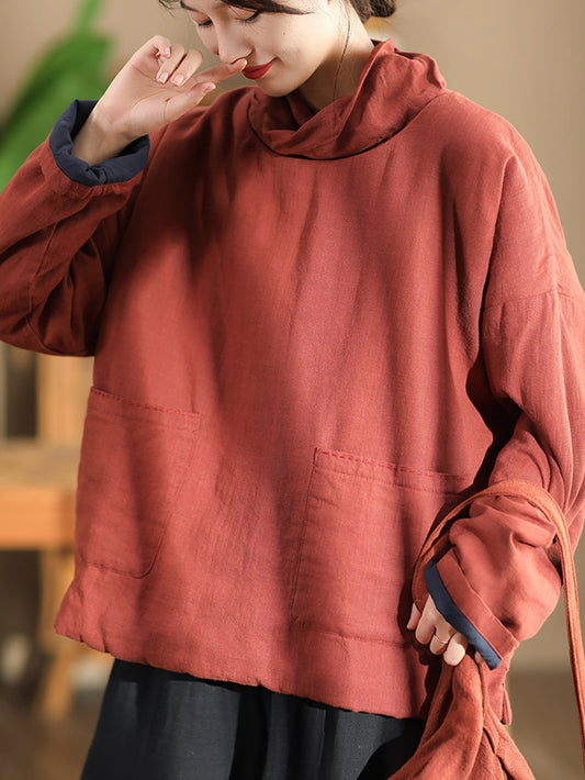 Autumn Turtleneck Linen Padded Coat Wg012