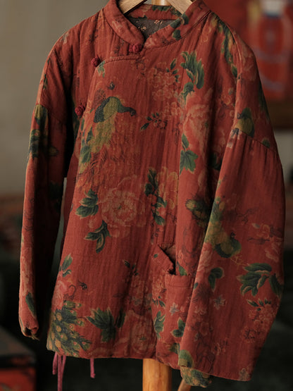 Autumn Stand Collar Flower Cotton Padded Coat Wg016