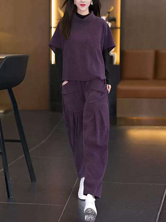 Autumn O-neck Short Shirt and Pants Qn030