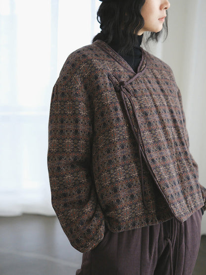 Autumn Retro Buttoned Flower Stand Collar Cotton Coat Qn029