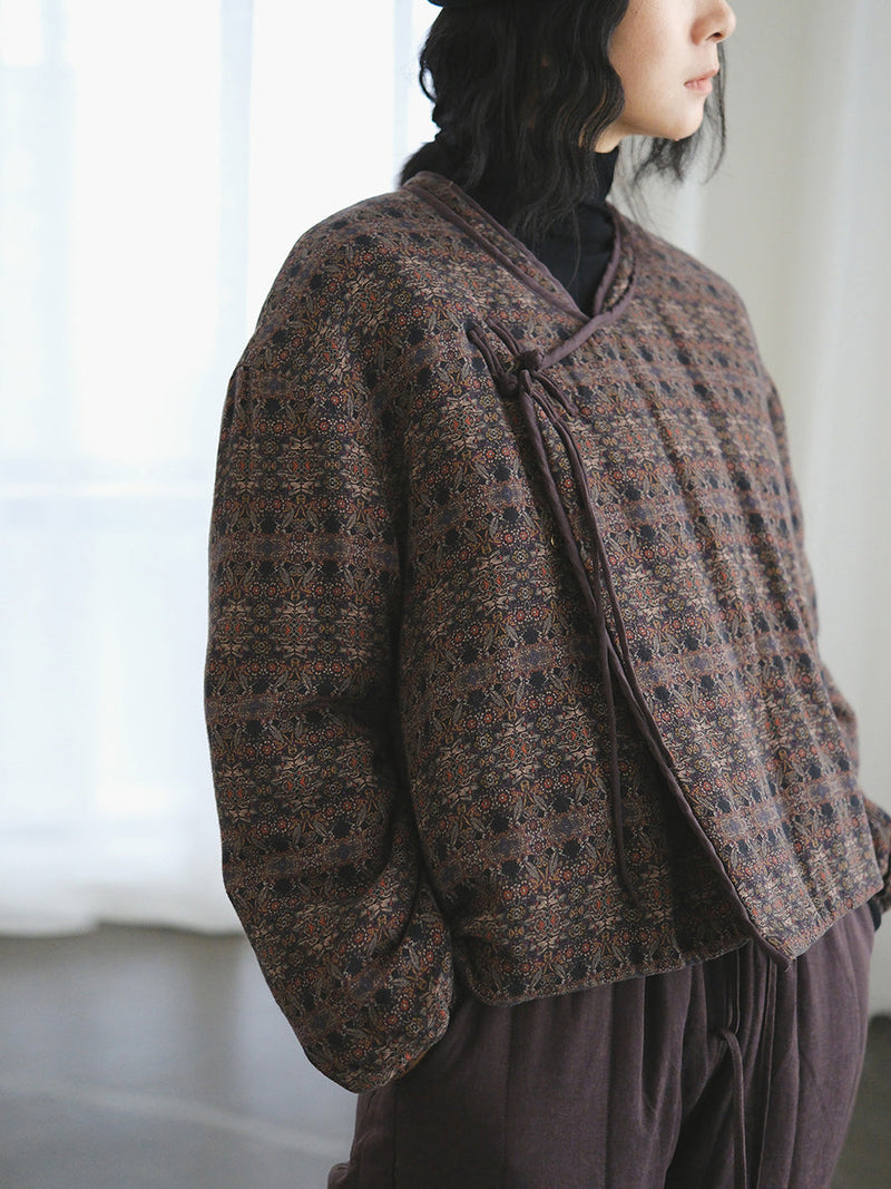 Autumn Retro Buttoned Flower Stand Collar Cotton Coat Qn029