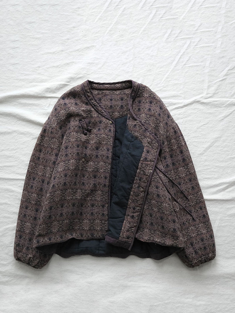 Autumn Retro Buttoned Flower Stand Collar Cotton Coat Qn029