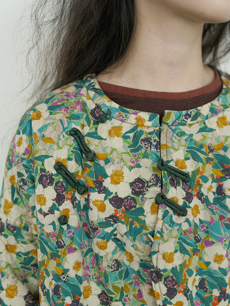 Autumn Flower O-neck Cotton Padded Coat Wu007
