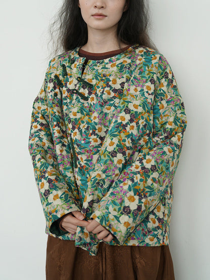 Autumn Flower O-neck Cotton Padded Coat Wu007