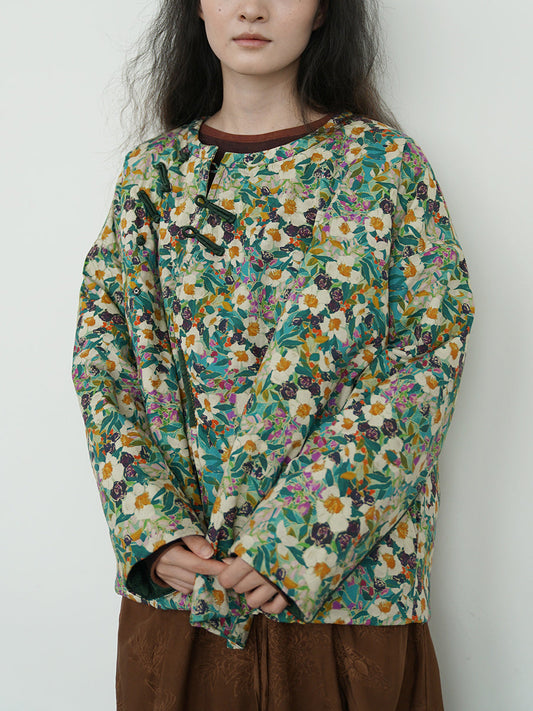 Autumn Flower O-neck Cotton Padded Coat Wu007
