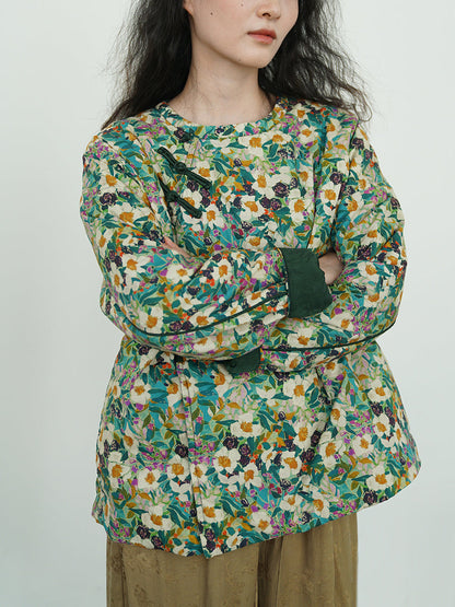 Autumn Flower O-neck Cotton Padded Coat Wu007