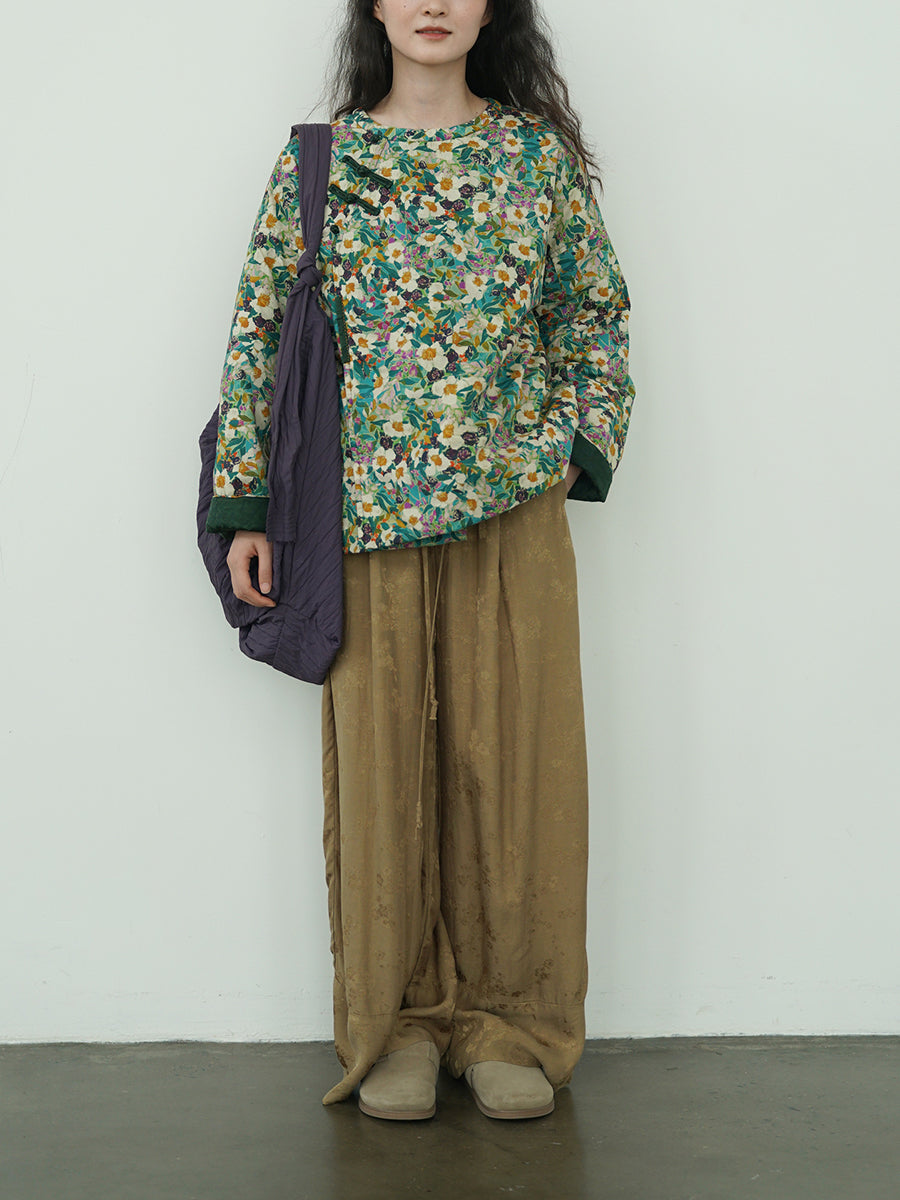 Autumn Flower O-neck Cotton Padded Coat Wu007