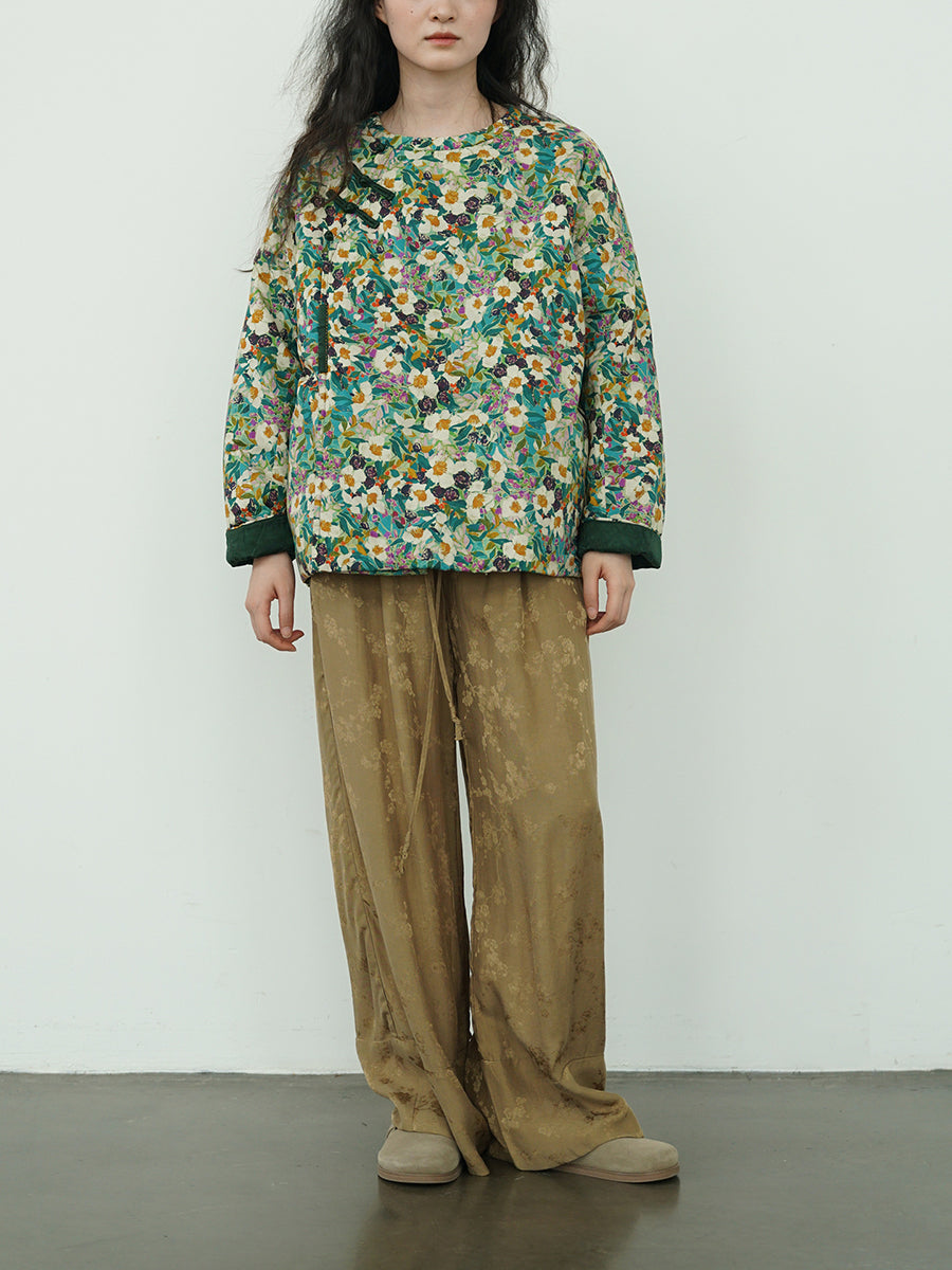 Autumn Flower O-neck Cotton Padded Coat Wu007
