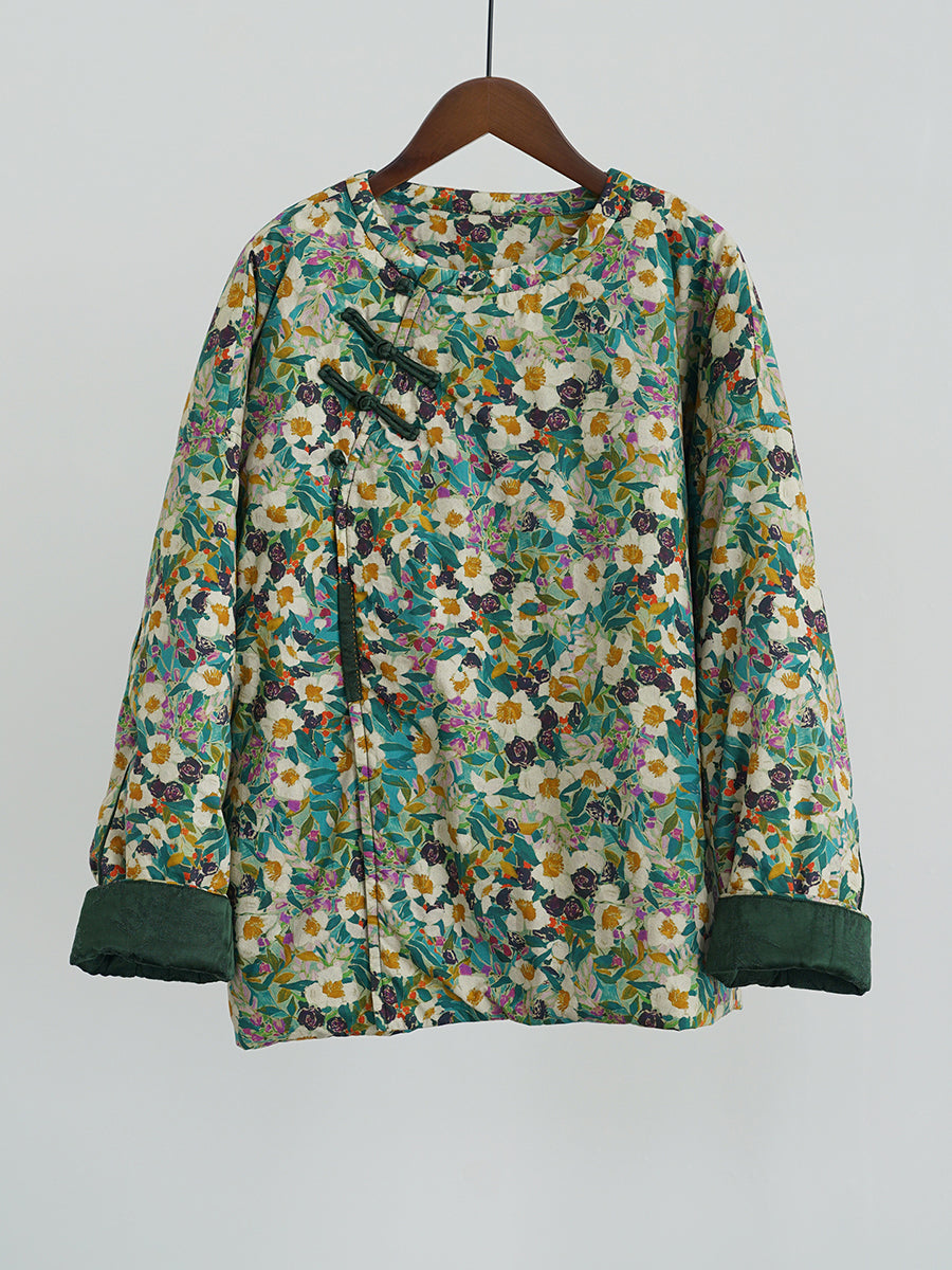 Autumn Flower O-neck Cotton Padded Coat Wu007