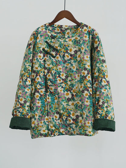 Autumn Flower O-neck Cotton Padded Coat Wu007