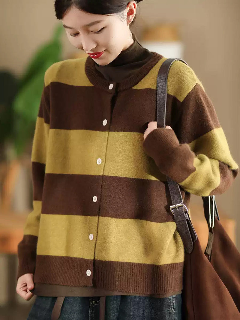 Autumn Stripe O-neck Knit Sweater Qn009