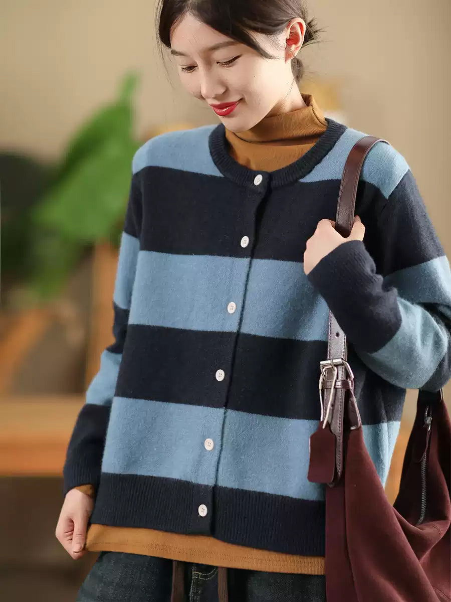 Autumn Stripe O-neck Knit Sweater Qn009