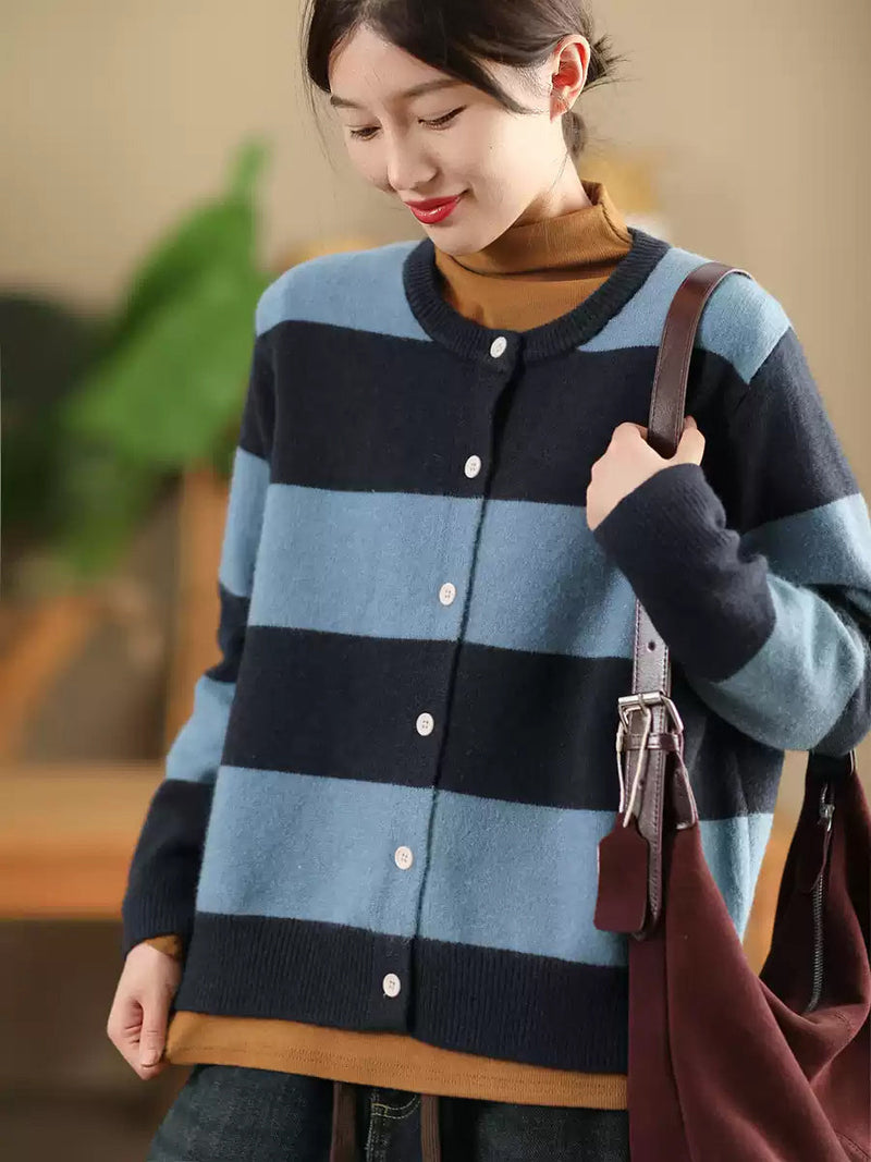 Autumn Stripe O-neck Knit Sweater Qn009