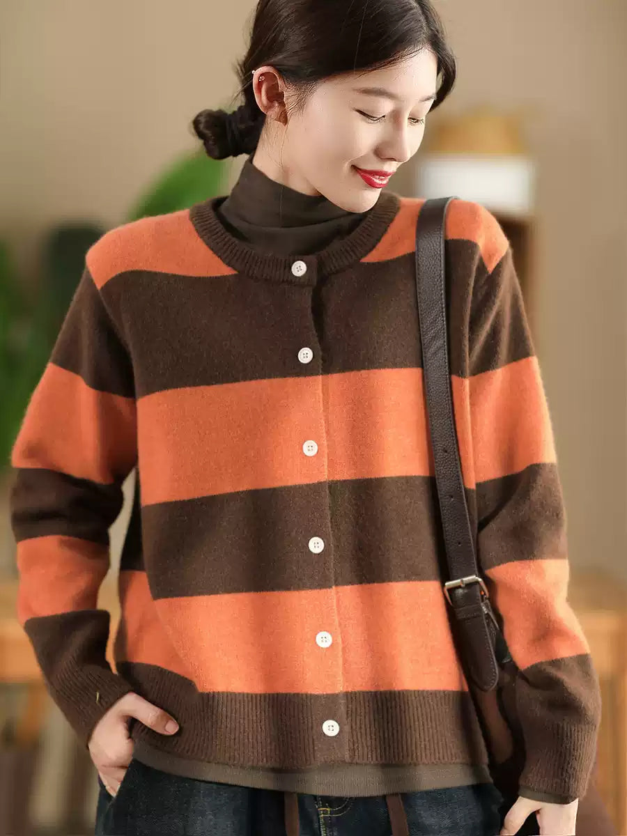 Autumn Stripe O-neck Knit Sweater Qn009