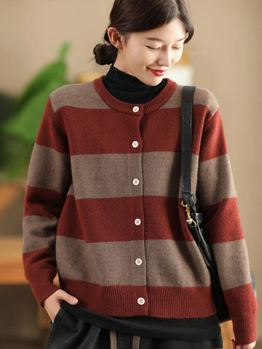 Autumn Stripe O-neck Knit Sweater Qn009