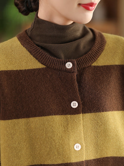 Autumn Stripe O-neck Knit Sweater Qn009
