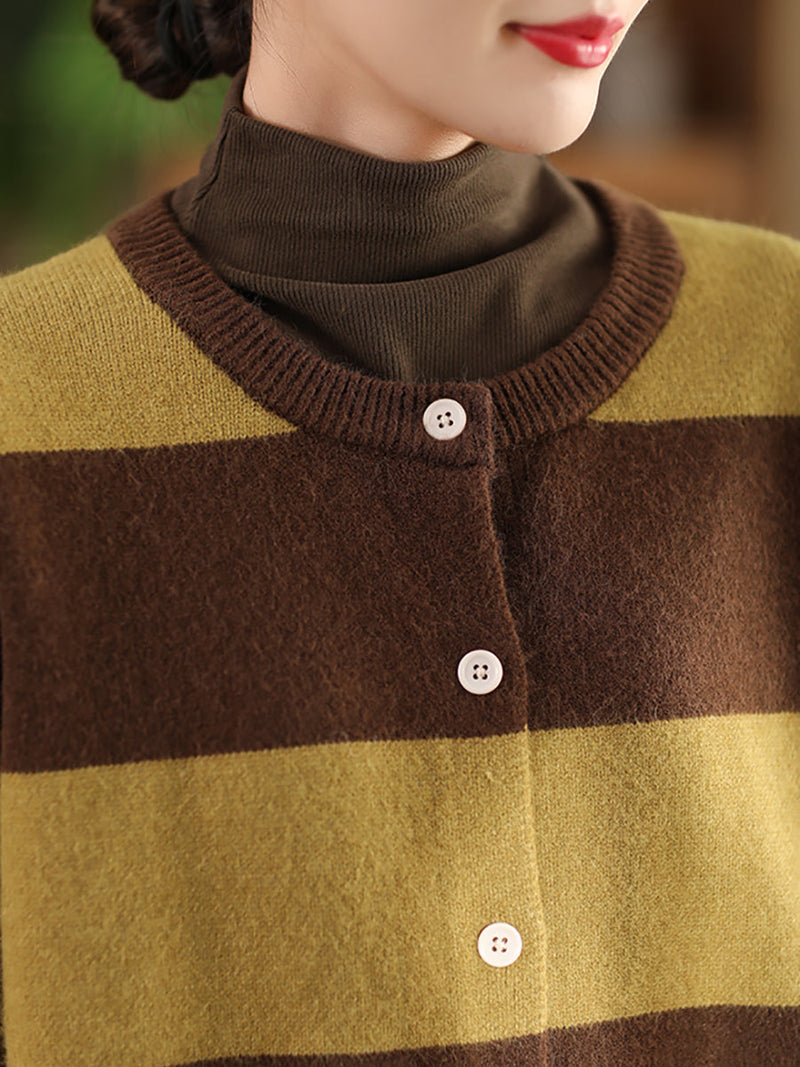 Autumn Stripe O-neck Knit Sweater Qn009