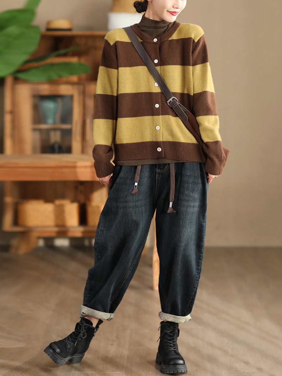 Autumn Stripe O-neck Knit Sweater Qn009