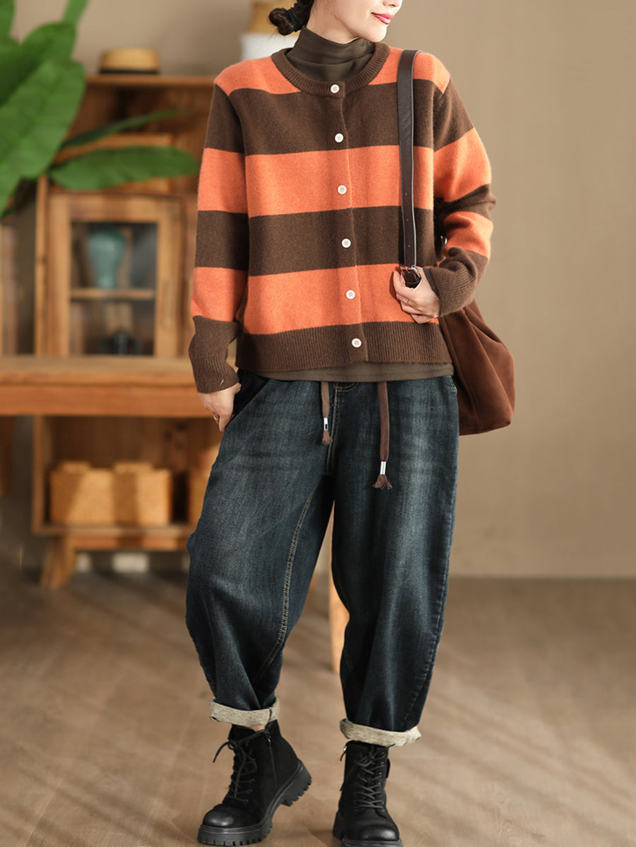 Autumn Stripe O-neck Knit Sweater Qn009
