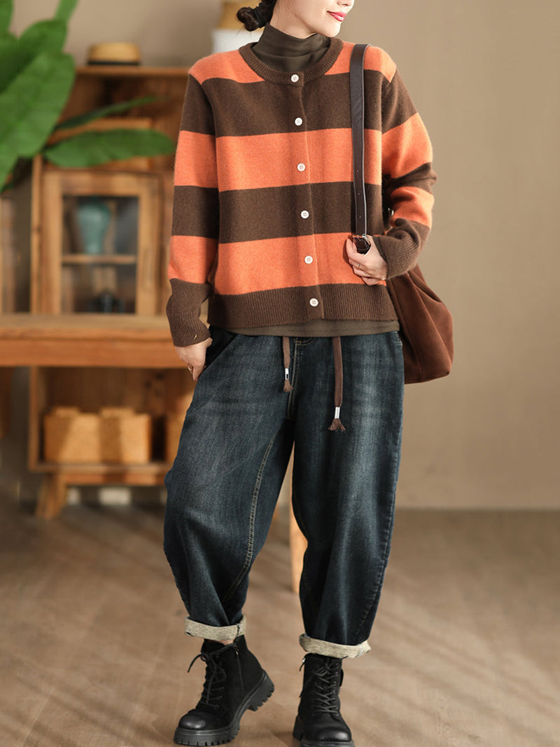 Autumn Stripe O-neck Knit Sweater Qn009