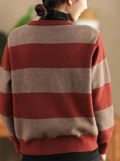Autumn Stripe O-neck Knit Sweater Qn009