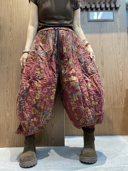 Winter Retro Flower Cotton Padded Harem Pants Qn002