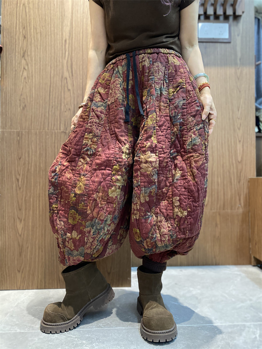 Winter Retro Flower Cotton Padded Harem Pants Qn002