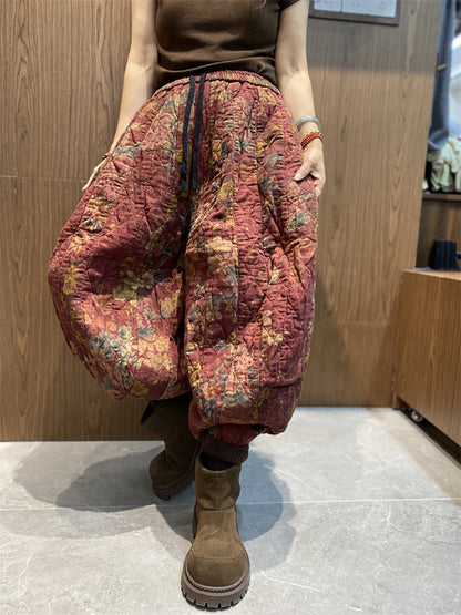 Winter Retro Flower Cotton Padded Harem Pants Qn002