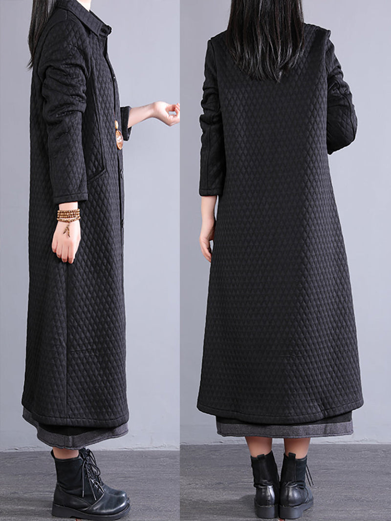 Winter Retro Warm Fleece-lined Long Coat Qm023