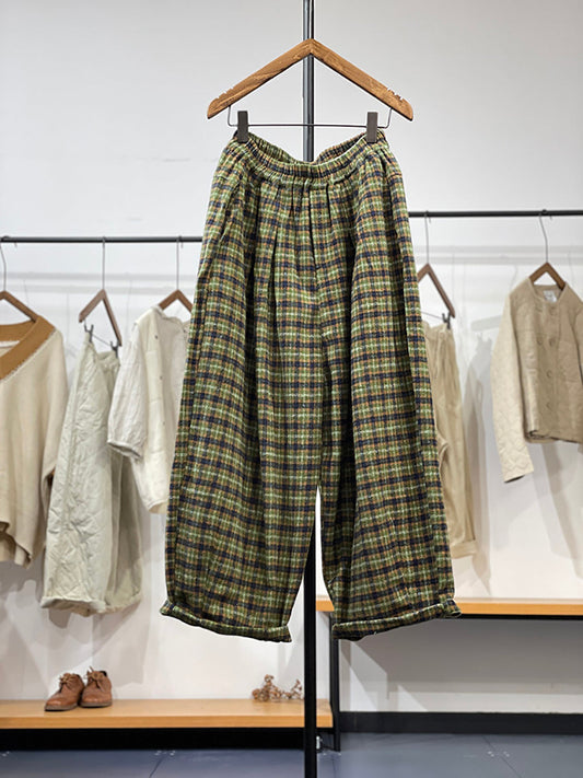 Winter Retro Plaid Cotton Wide-leg Pants Qm024
