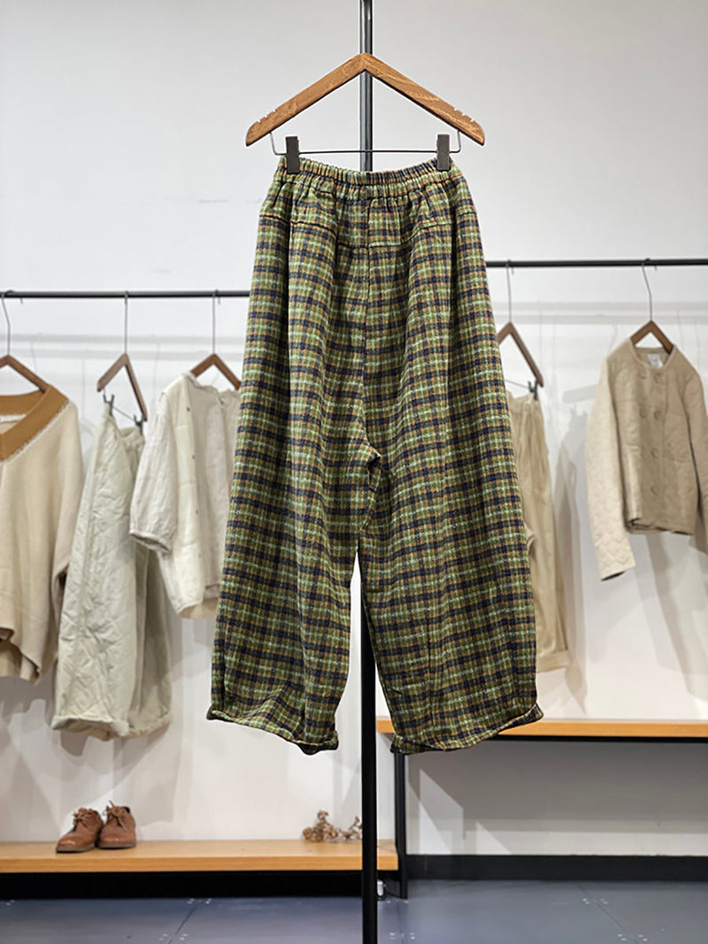 Winter Retro Plaid Cotton Wide-leg Pants Qm024