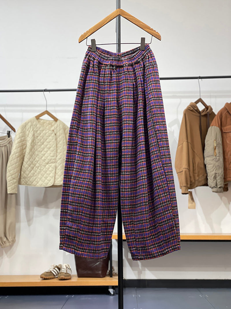 Winter Retro Plaid Cotton Wide-leg Pants Qm024