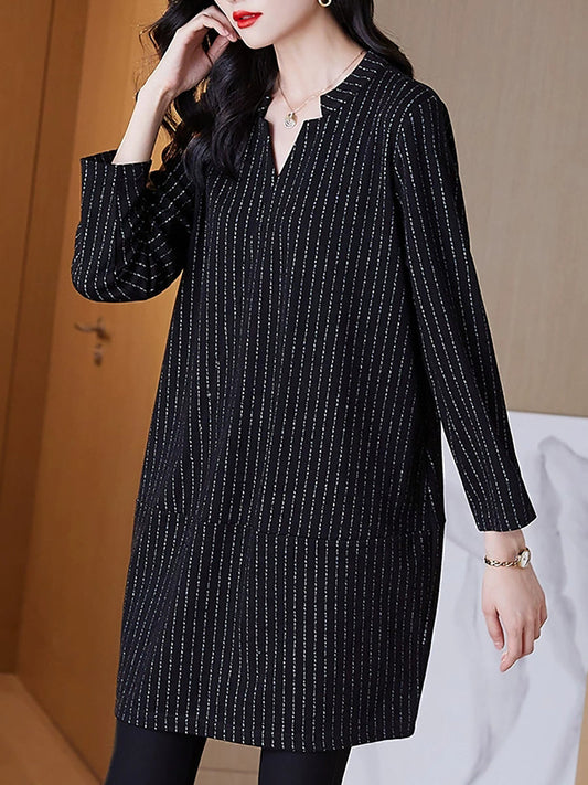 Autumn Stripe V-neck Mini Dress Qm032