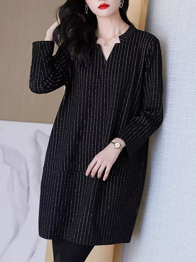 Autumn Stripe V-neck Mini Dress Qm032