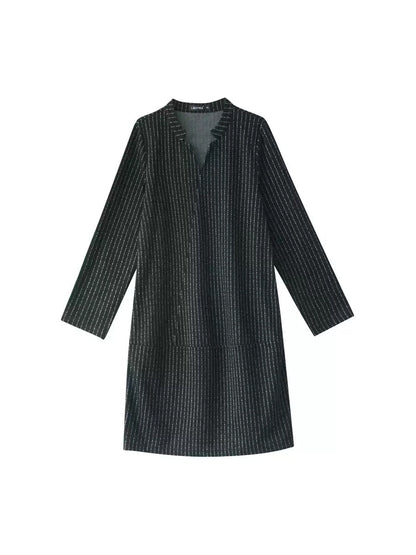 Autumn Stripe V-neck Mini Dress Qm032