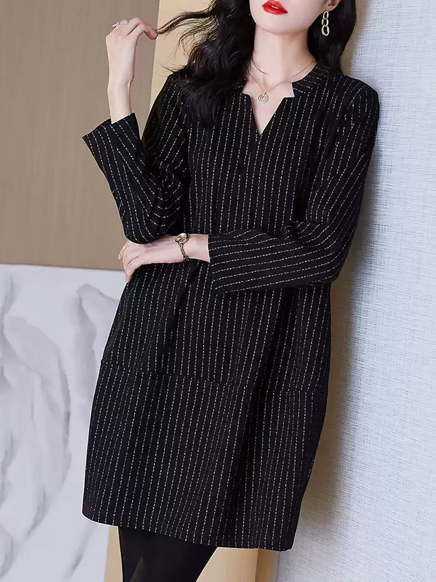 Autumn Stripe V-neck Mini Dress Qm032